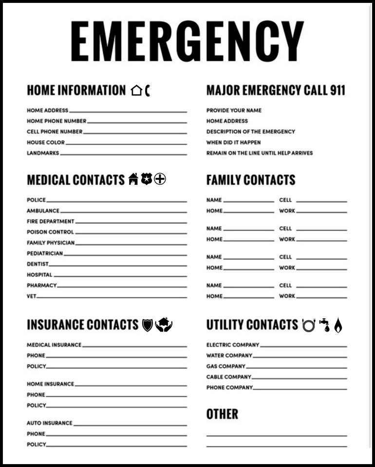Printable Emergency Numbers